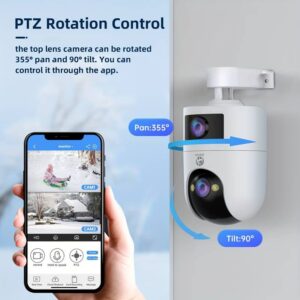 1pc 4K Dual Lens Wireless IP Camera, PTZ Outdoor Security Cam With 5G WiFi, Dual Screen, Auto Tracking, Night Vision, Two-way Audio, Motion Detection For Home Street Safety And Monitor