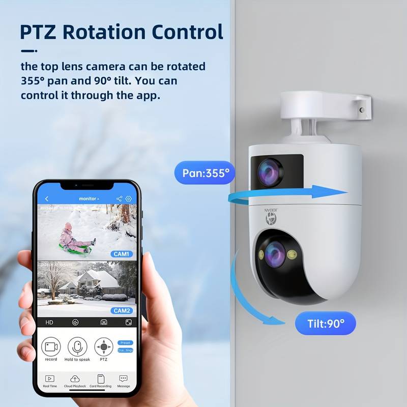 1pc 4K Dual Lens Wireless IP Camera, PTZ Outdoor Security Cam With 5G WiFi, Dual Screen, Auto Tracking, Night Vision, Two-way Audio, Motion Detection For Home Street Safety And Monitor
