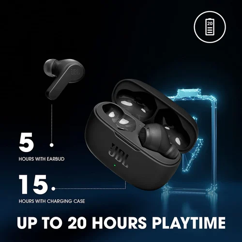 JBL Wave Beam In-Ear Wireless Earbuds with IP54 and IPX2 Waterproofing, Hands-Free Calling and 32-Hour Battery Life, Black