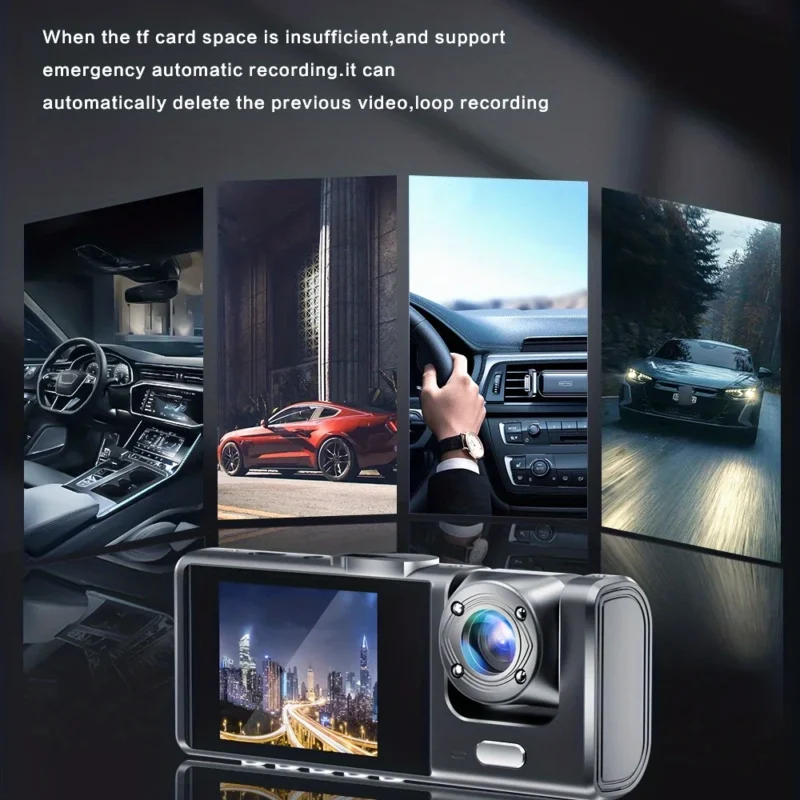 Dash Cam W/ IR Night Vision Loop Recording & 2″ IPS Screen 1080P 3 Camera ， DVR recorder, video recorder, Vehicle DVR